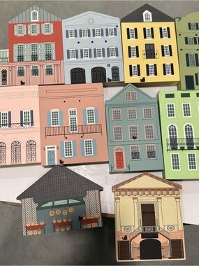 Cats meow Rainbow Row Collection set of 8 plus the market and town hall